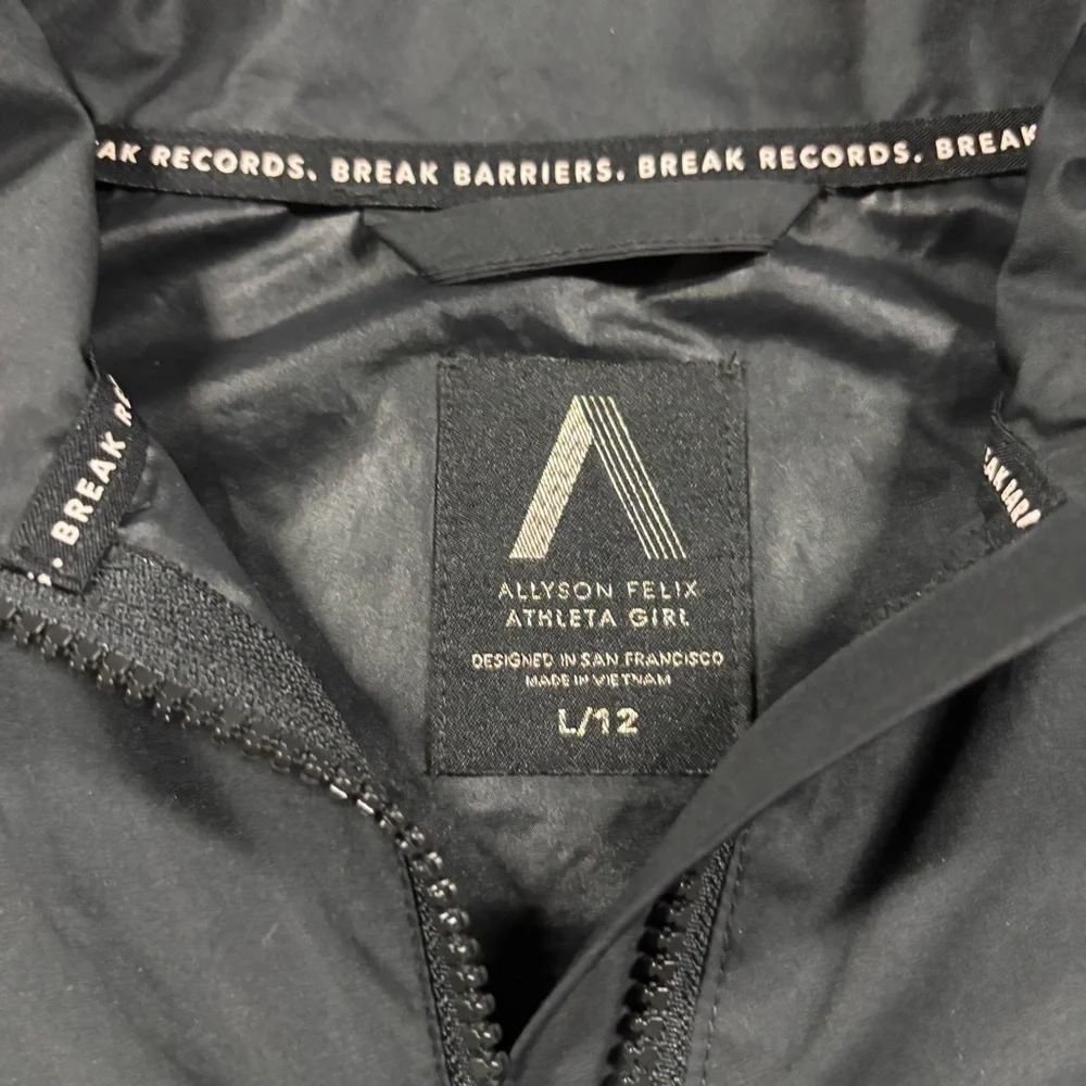 Athleta Girl Allison Felix Black Windbreaker Jacket Youth L 12
